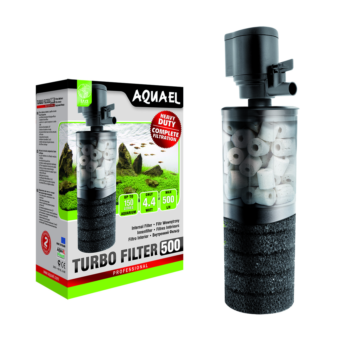 Aquael Innerfilter TURBO Svart 4,4W 500l/h