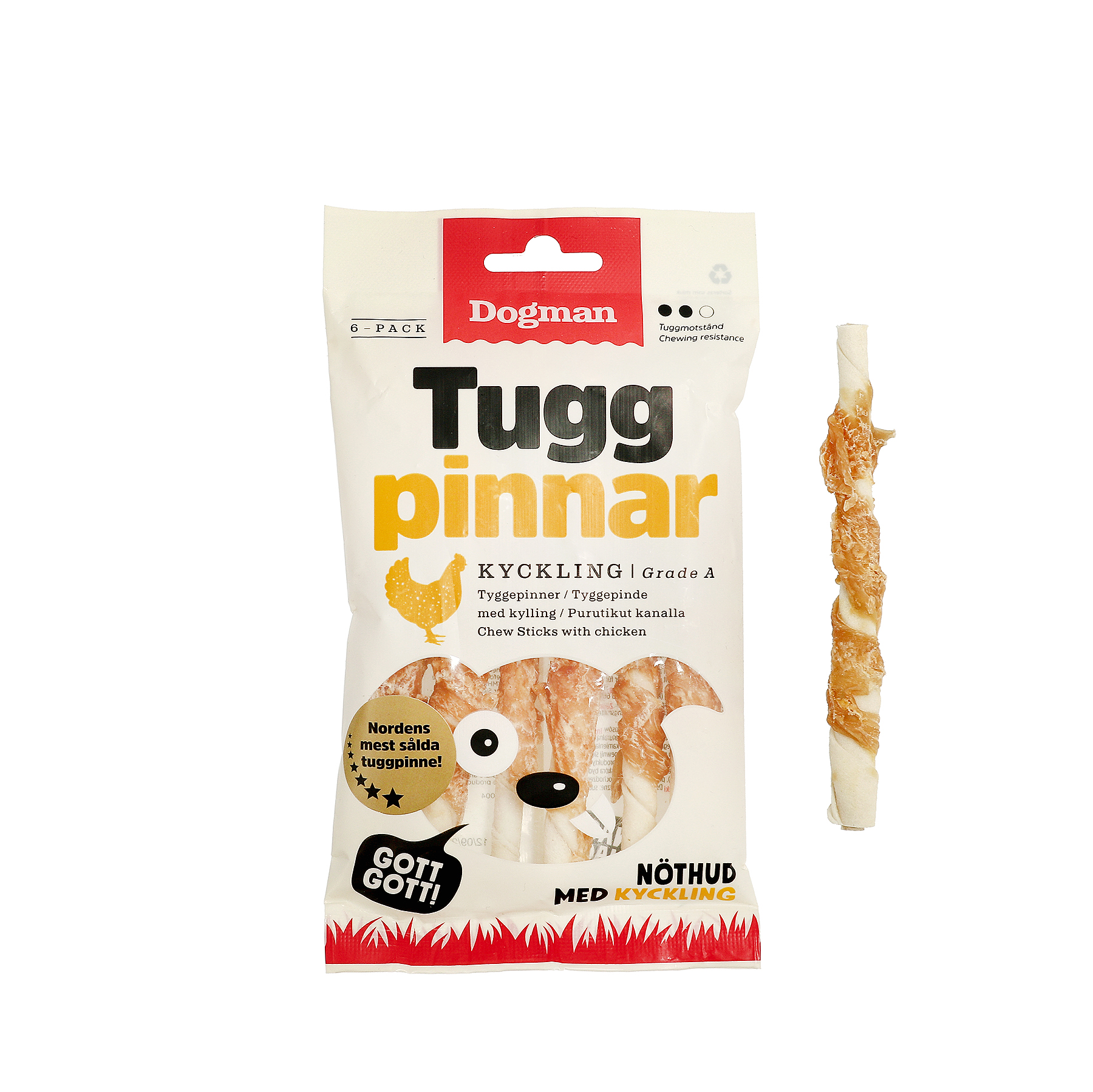 Dogman Tuggpinnar med kyckling 6p Vit S 12cm