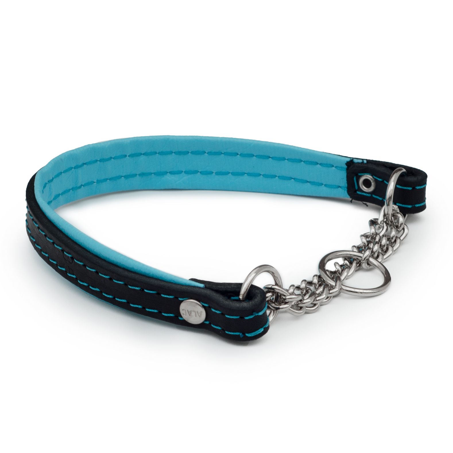 Alac Läderhalsband halvstryp Turkos XS 30cm