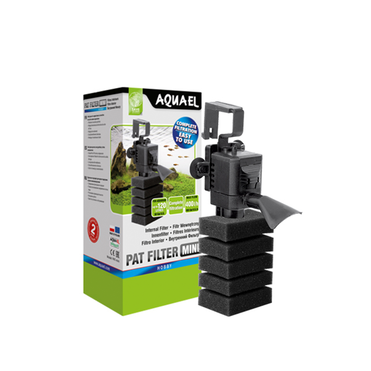 Aquael Innerfilter PAT Mini Svart 4W 400l/h