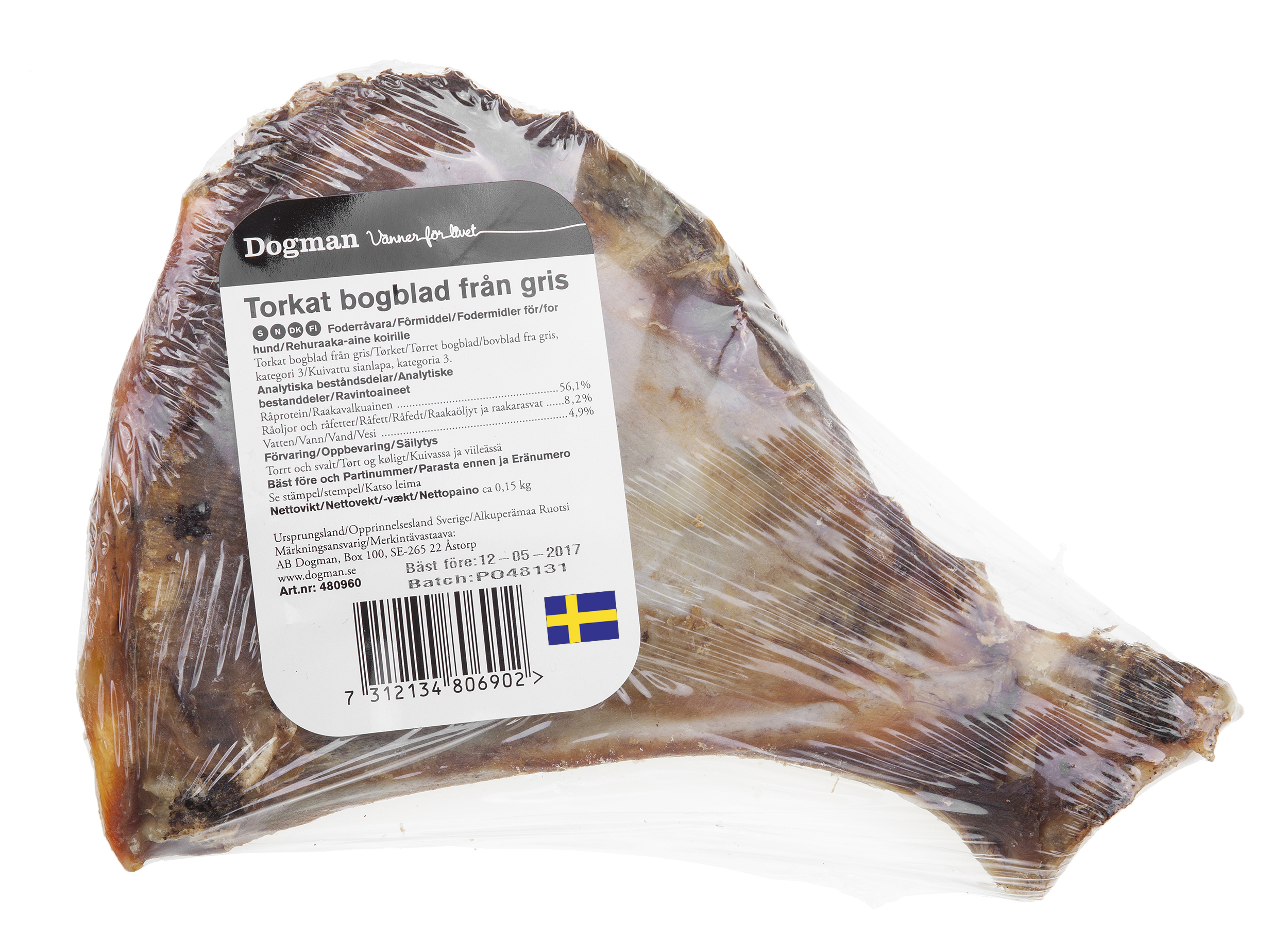 Dogman Torkat bogblad gris plastad 150g