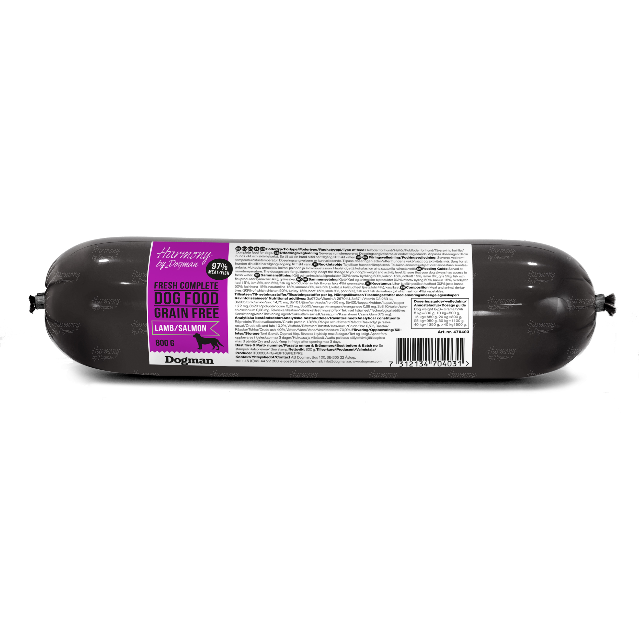 Harmony Dogfood grainfree lamb salmon 800g