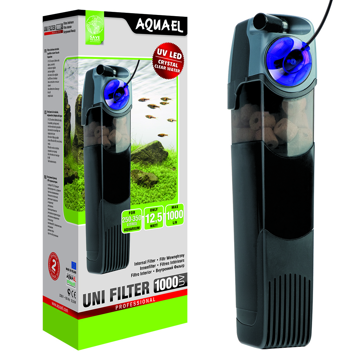 Aquael Innerfilter UNI UVC Svart 12,5W 1000l/h