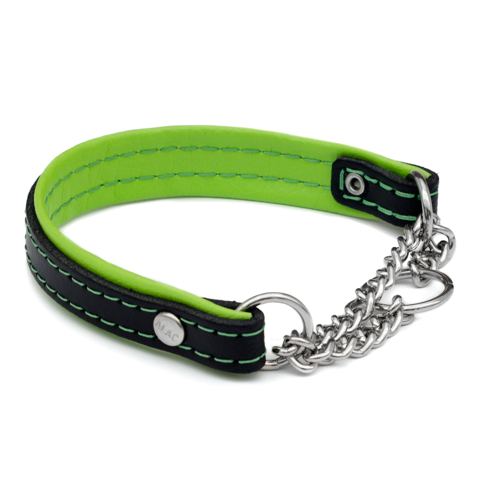 Alac Läderhalsband halvstryp Grön XS 30cm