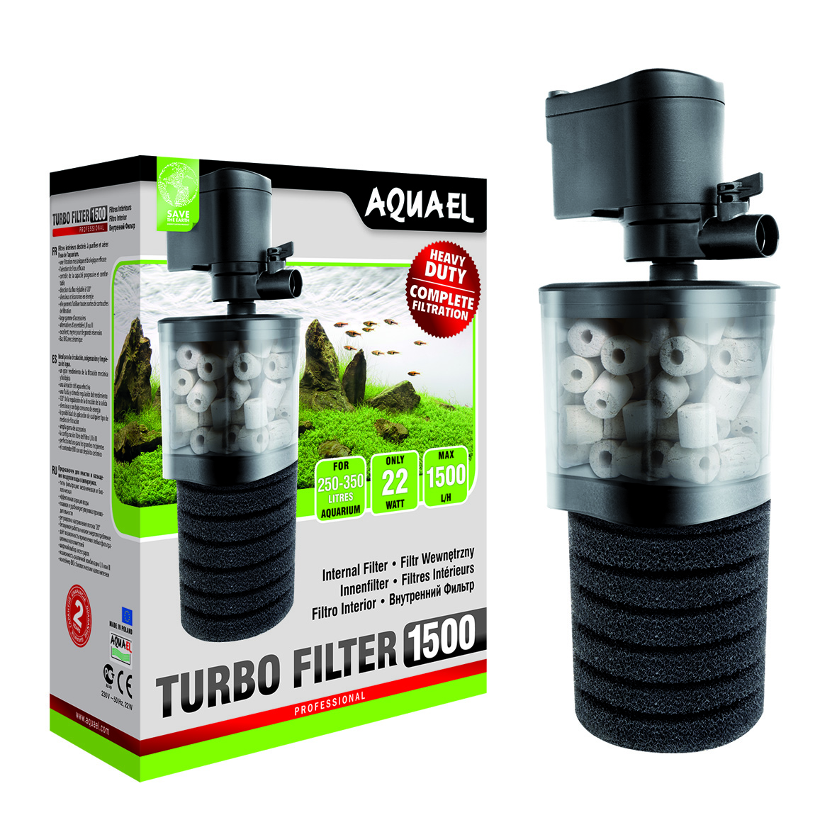 Aquael Innerfilter TURBO Svart 22W 1500l/h