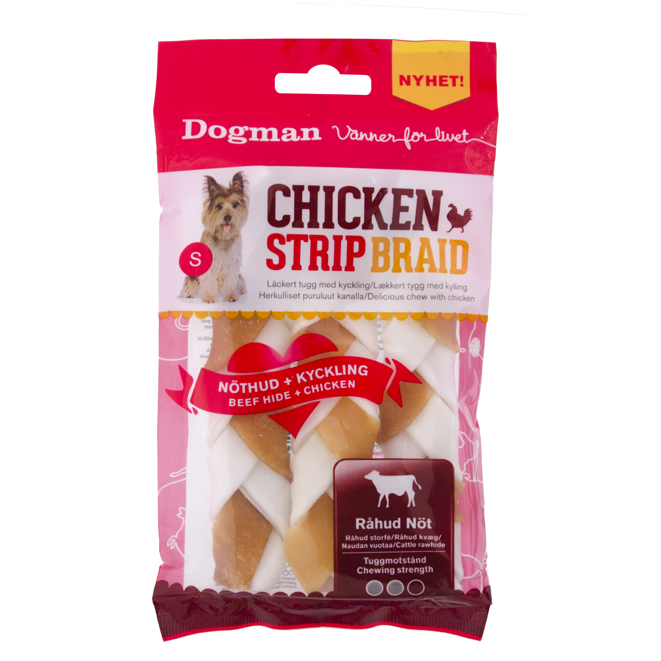 Dogman Chicken strip braid 3p Vit S 12,5cm