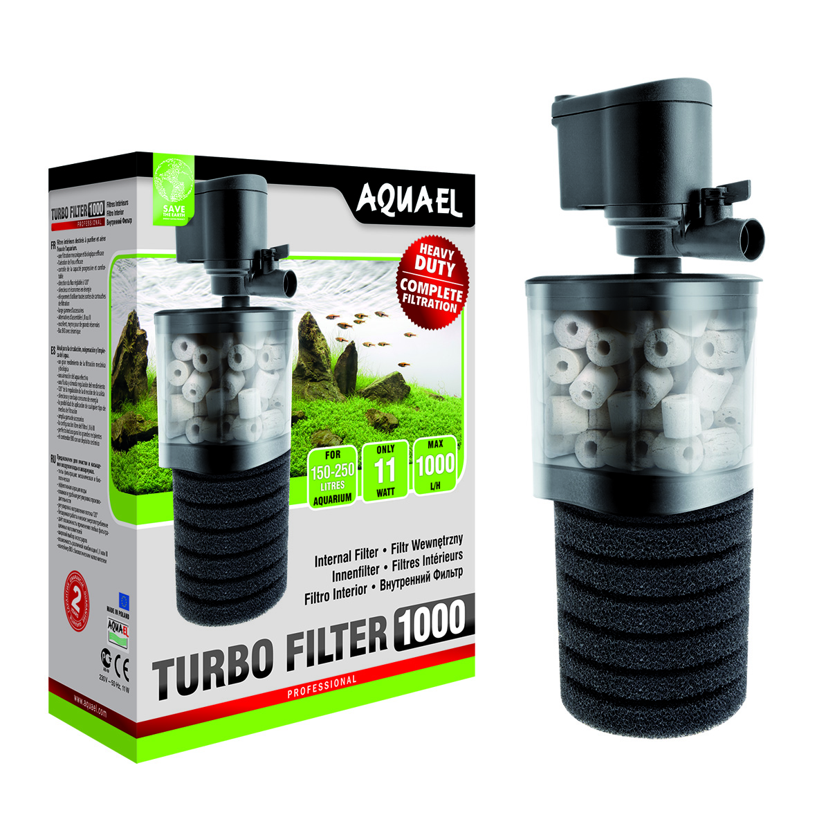 Aquael Innerfilter TURBO Svart 11W 1000l/h