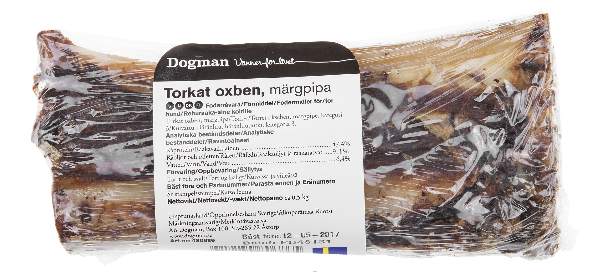 Dogman Torkad märgpipa ox plastad 500g