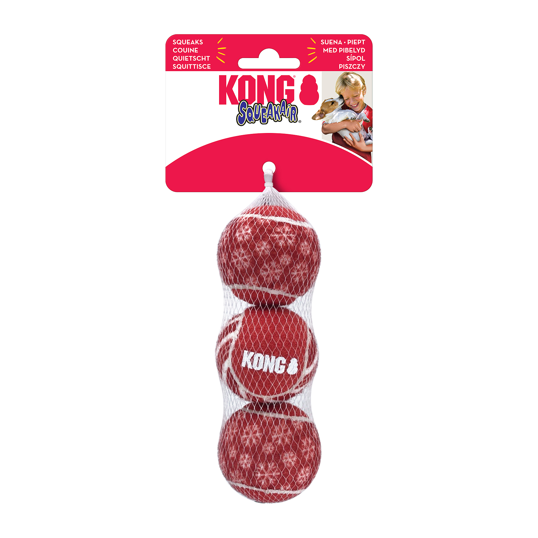 KONG Julleksak SqueakAir Ball 3p Röd M 6cm